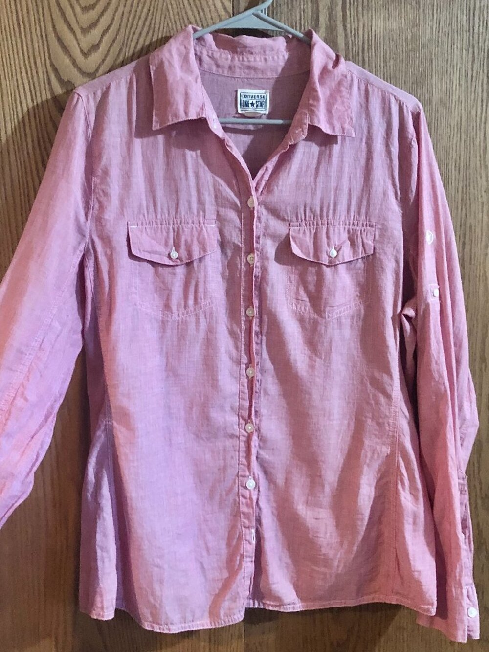 Vtg Y2K Converse M One Star Dusty Rose Chambray Utility Shirt RollTab Sleeve - Picture 1 of 7